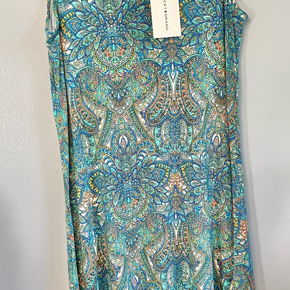 Lucky Brand‎ Asymmetrical Dress in Blue and Green Paisley